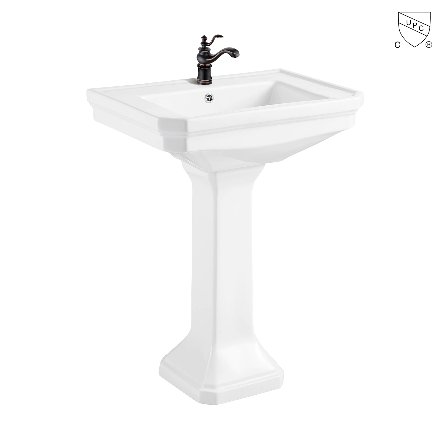 45 degree preview of Lavatory vitreous china porcelain freestanding pedestal sink MB-2060S with CUPC certificaiton, produced by Chaozhou Meilong Ceramics Company.